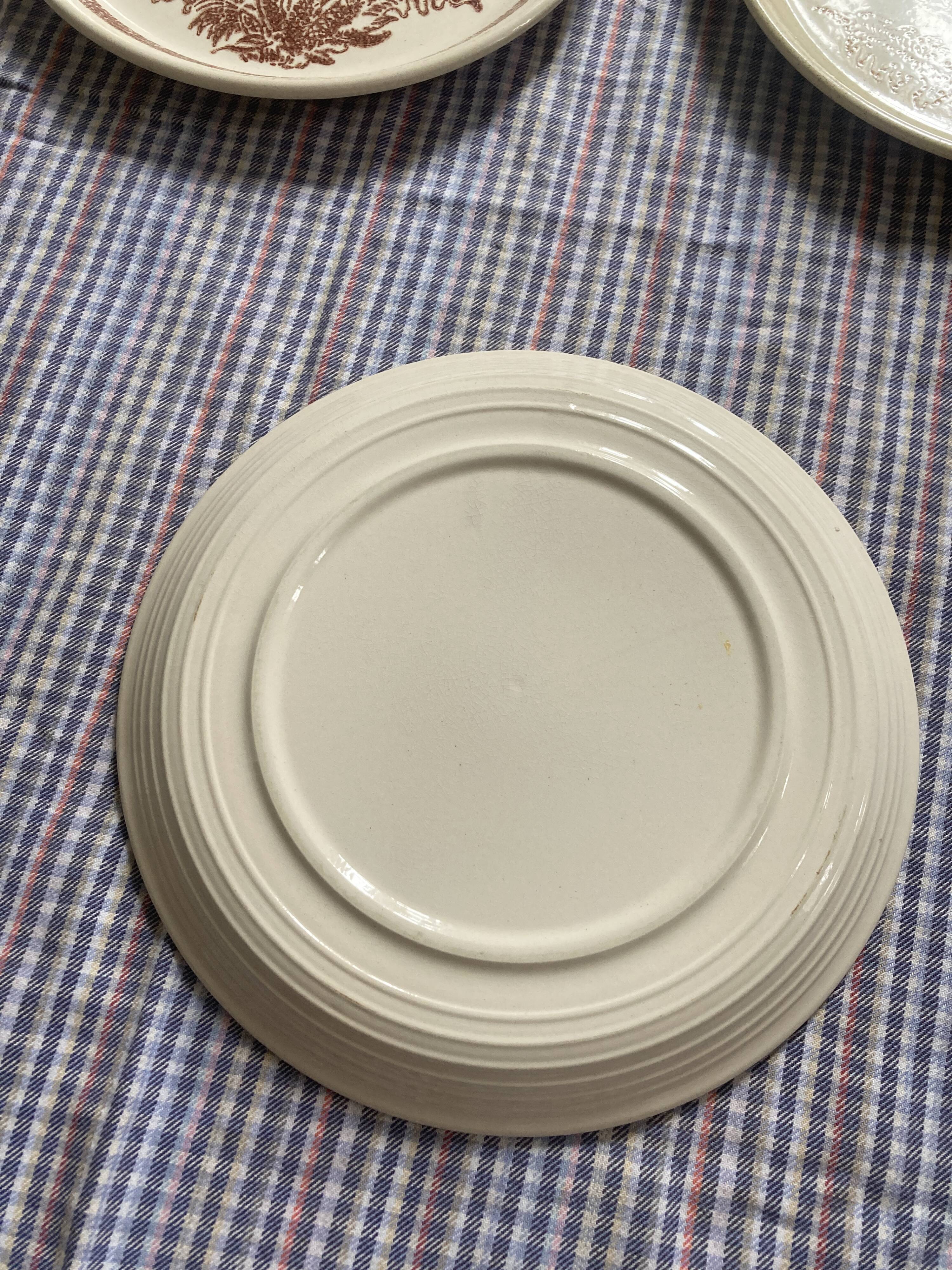 Flat stoneware plates decorated with vintage country flower 1960