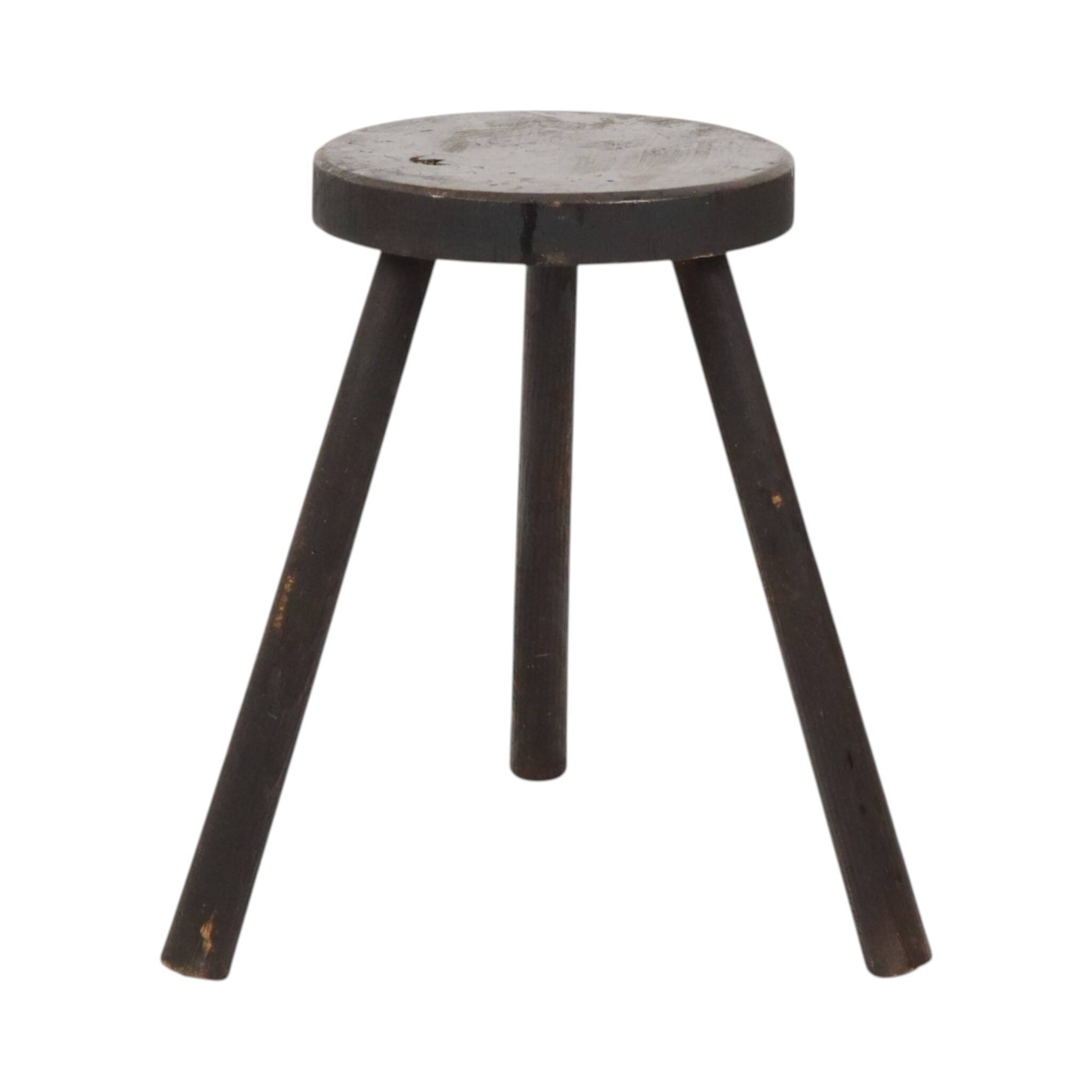 Vintage Rustic Three-Legged Stool, Solid Stained Wood, 45 cm