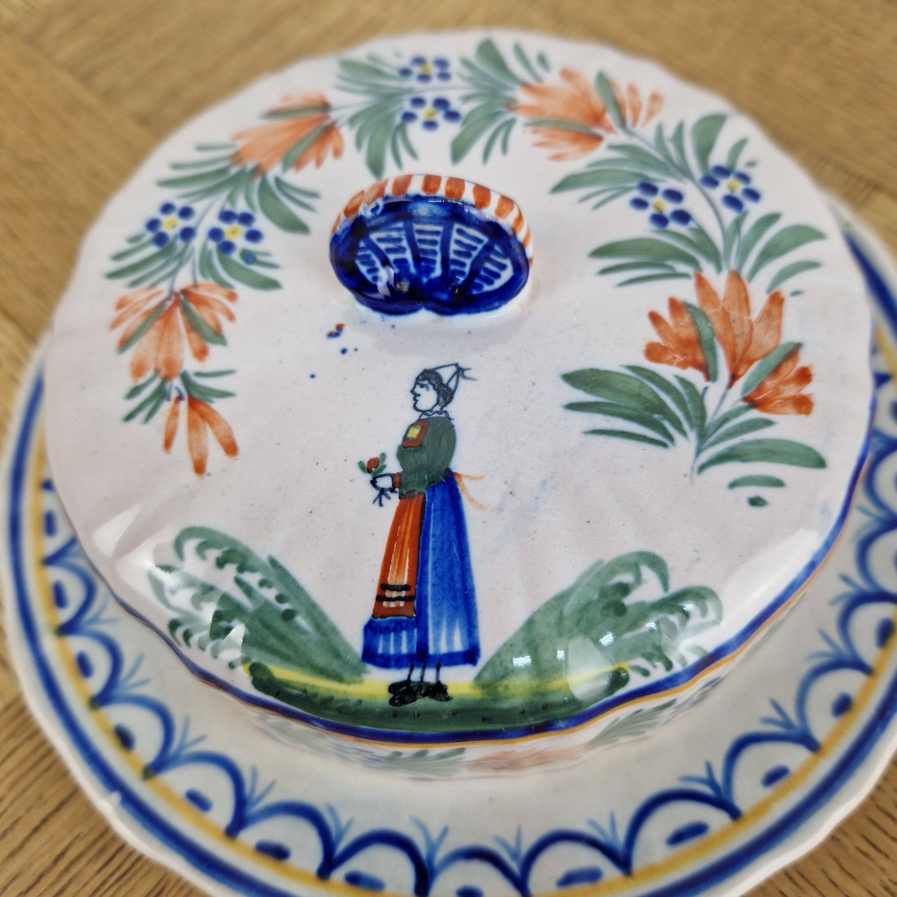 Old butter dish Henriot Quimper earthenware from Brittany