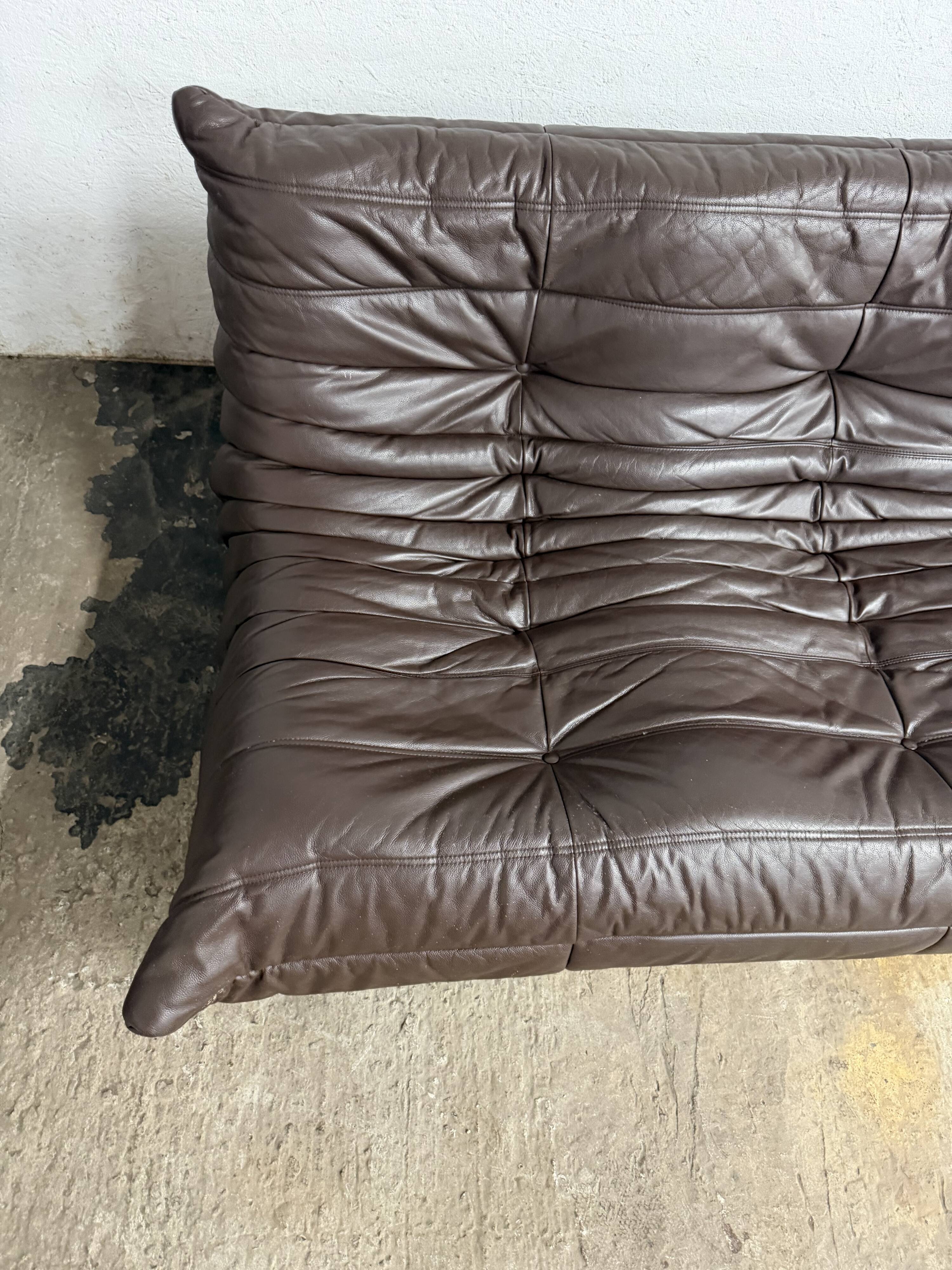 100% authentic Ligne Roset Togo 3-seater in chocolate brown original leather.
