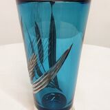 Blue and silver crystal vase. France 1950s.