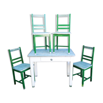Kitchen table with 4 vintage chairs, 1950s