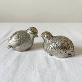Salière et poivrière en métal argenté oiseaux vintage