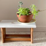 Tabouret vintage en hêtre et peint en blanc