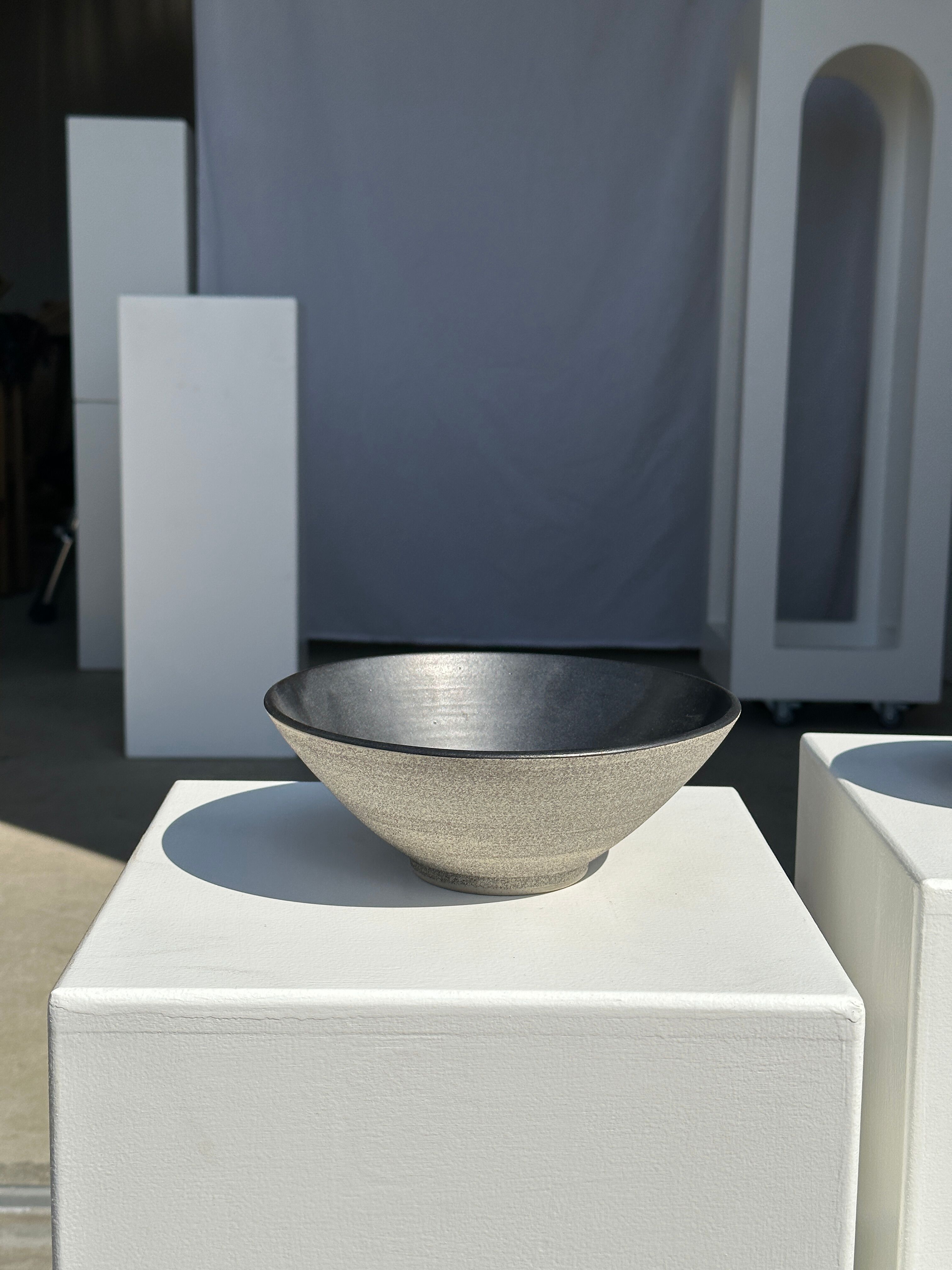 Duo of gray Indonesian ceramic bowls or salad bowls