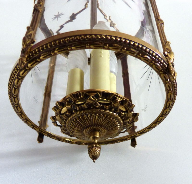 Old Lantern chandelier Bronze Doré cut glass Hall hallway LOUIS XVI Style