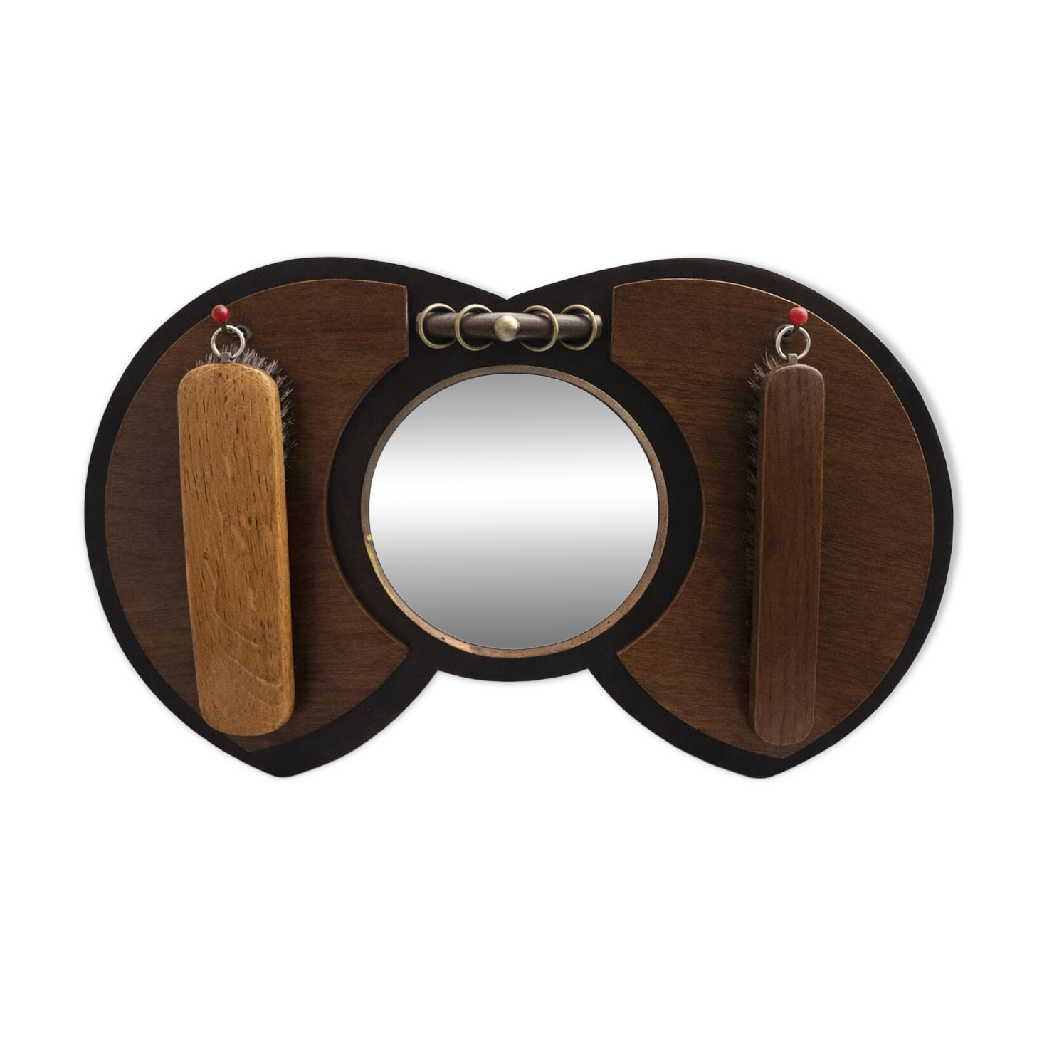 Art Deco mirror from the Amsterdam School, oak and brass set from the 1920s.