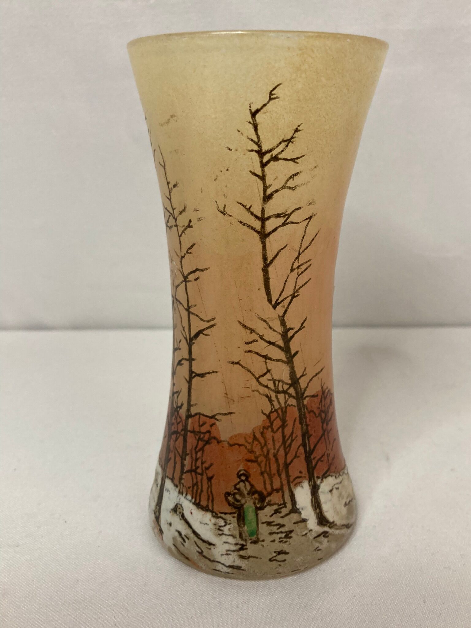 Vase verre émaillé paysage enneigé vers 1900 Legras