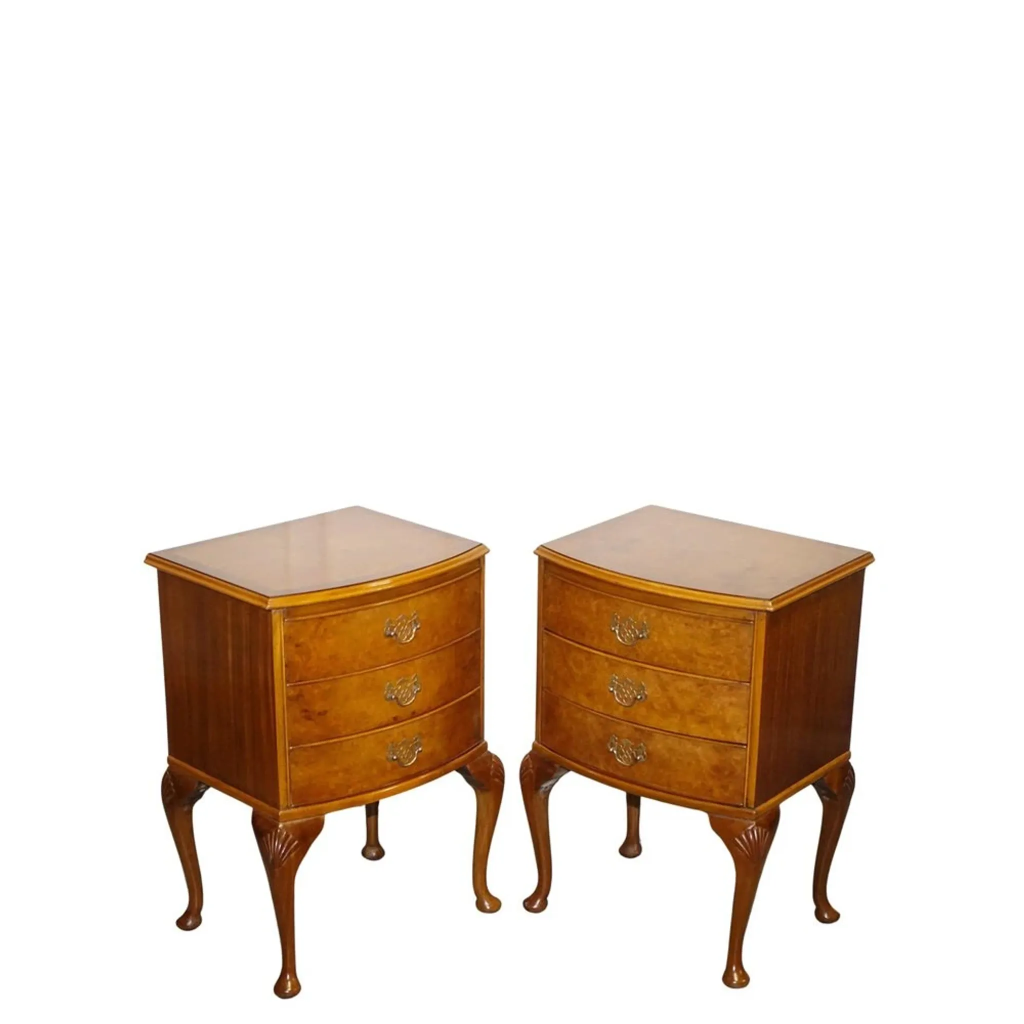 Art Deco Walnut Burl Bedside Tables, Set of 2