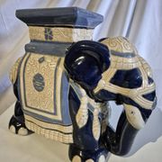 Support de plante en céramique XL 43 cm Éléphant bleu blanc