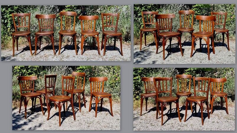 Mix 5 bistro chairs including Baumann 30s