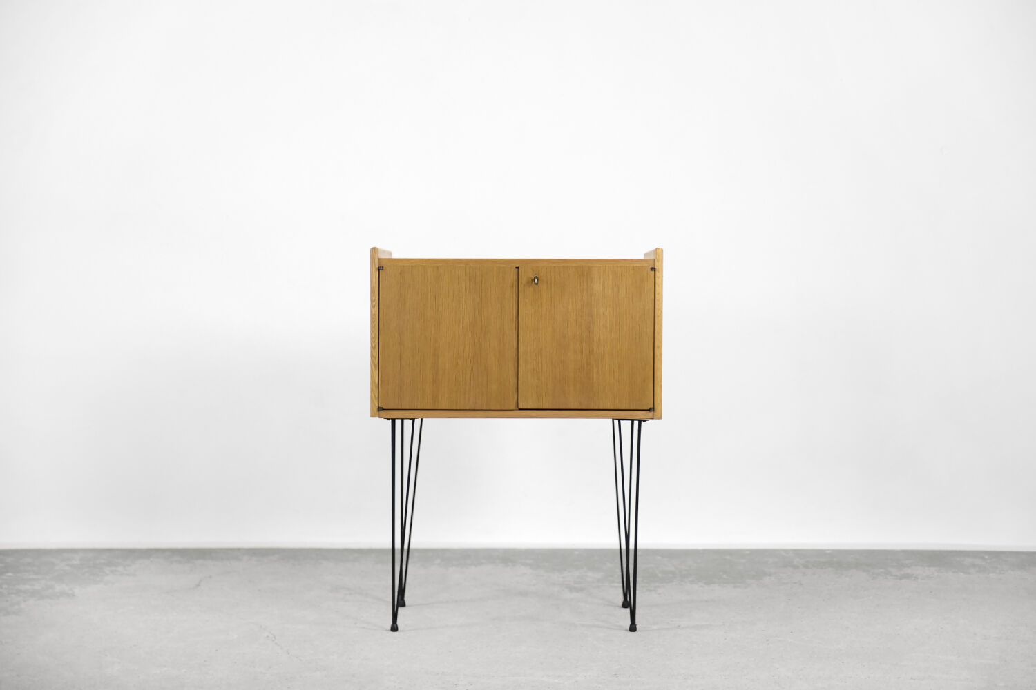 Vintage Mid-Century Modern Scandinavian Teak Wood Cabinet with Metal Hairpin Legs, 1960s