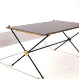 Table basse vintage de 1960 - Francais - metal tubulaire et opaline / verre noir