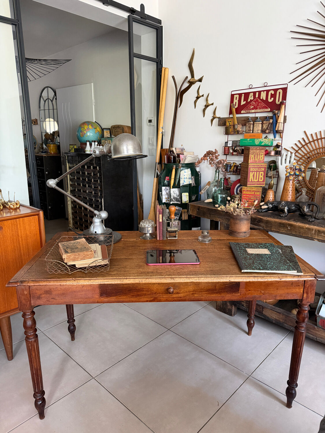 Old farmhouse table with turned legs