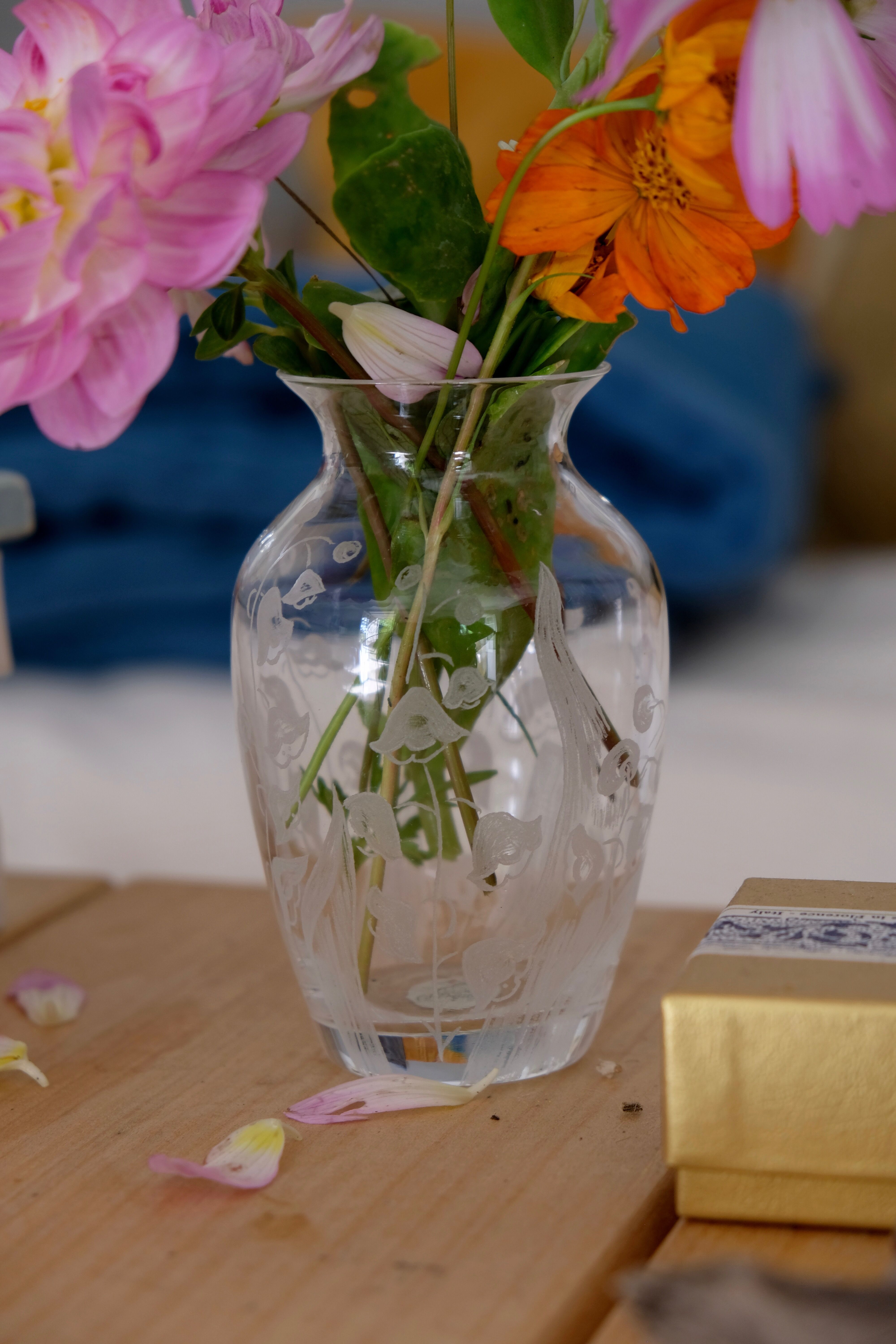 Vase cristal d’Arque gravé fleurs France