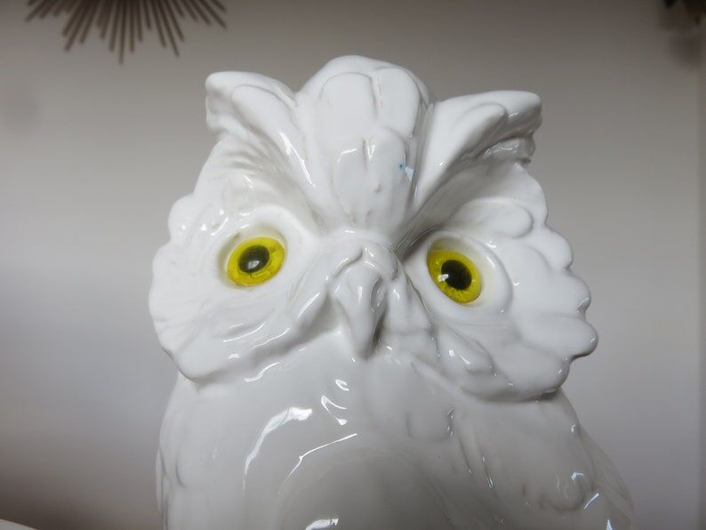 Owl lamp, ceramic owl and opaline ball 70s