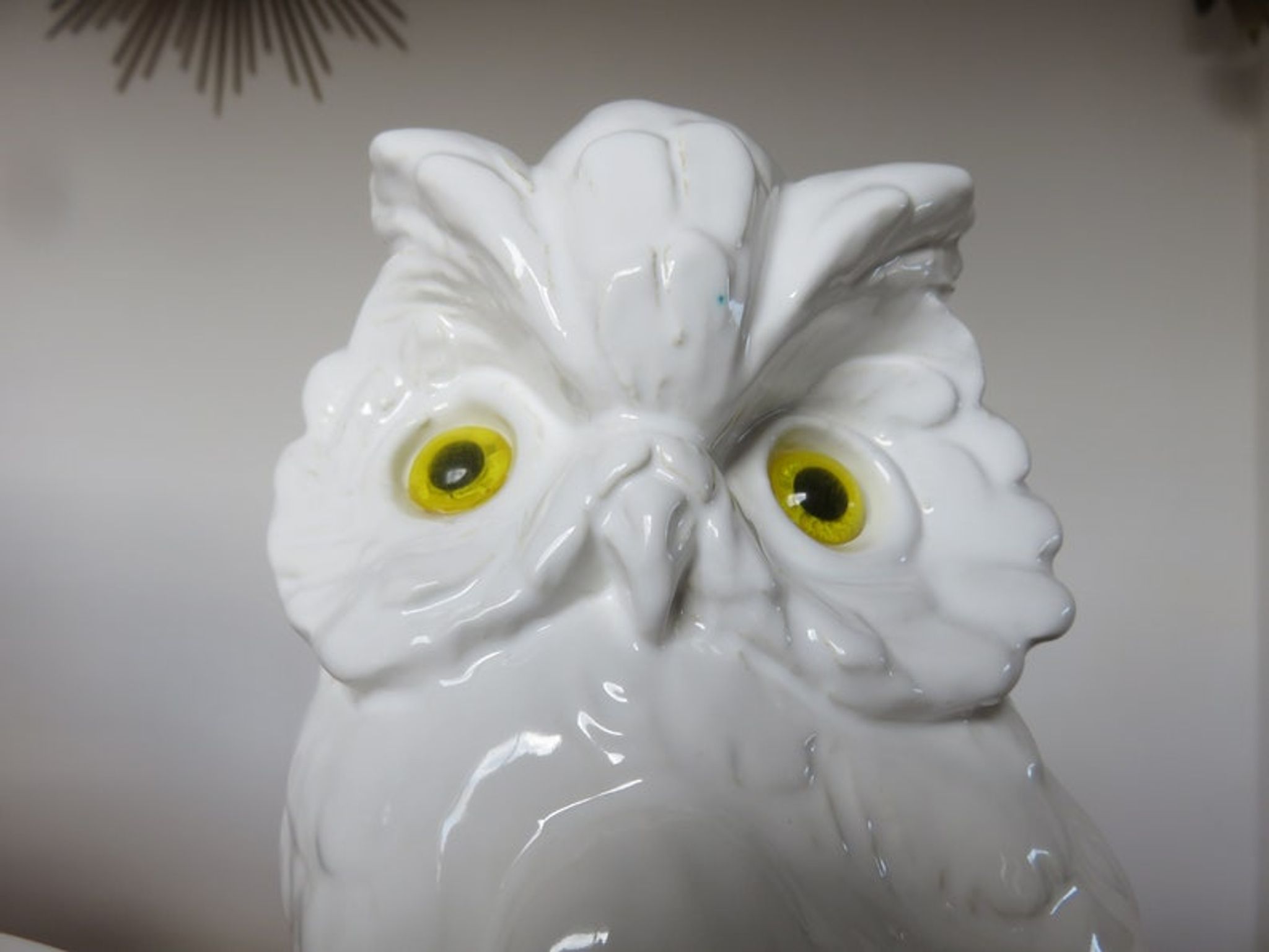 Owl lamp, ceramic owl and opaline ball 70s