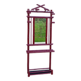 Old vintage red lacquered bamboo Asian coat rack