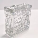 Vintage Square Transparent Molded Thick Glass Ashtray - Trinket Bowl, Italy