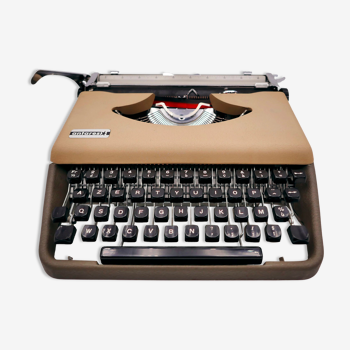 Machine à écrire Antares compact taupe et bleue vintage révisée ruban neuf