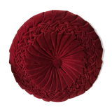 Coussin rond rouge bordeaux en velours plié
