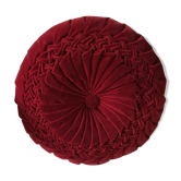 Folded velvet burgundy red round cushion