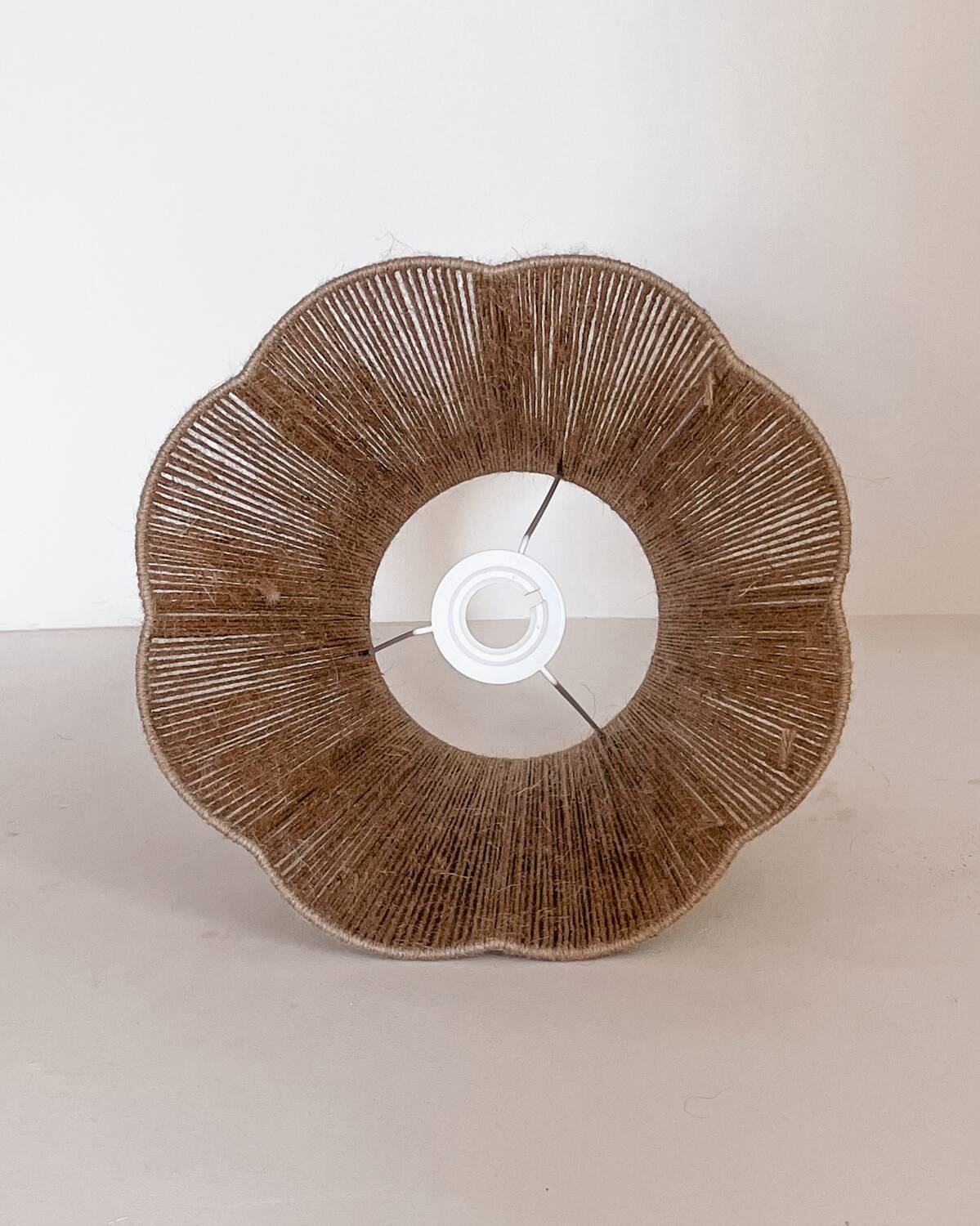 Turned wood lamp and jute lampshade