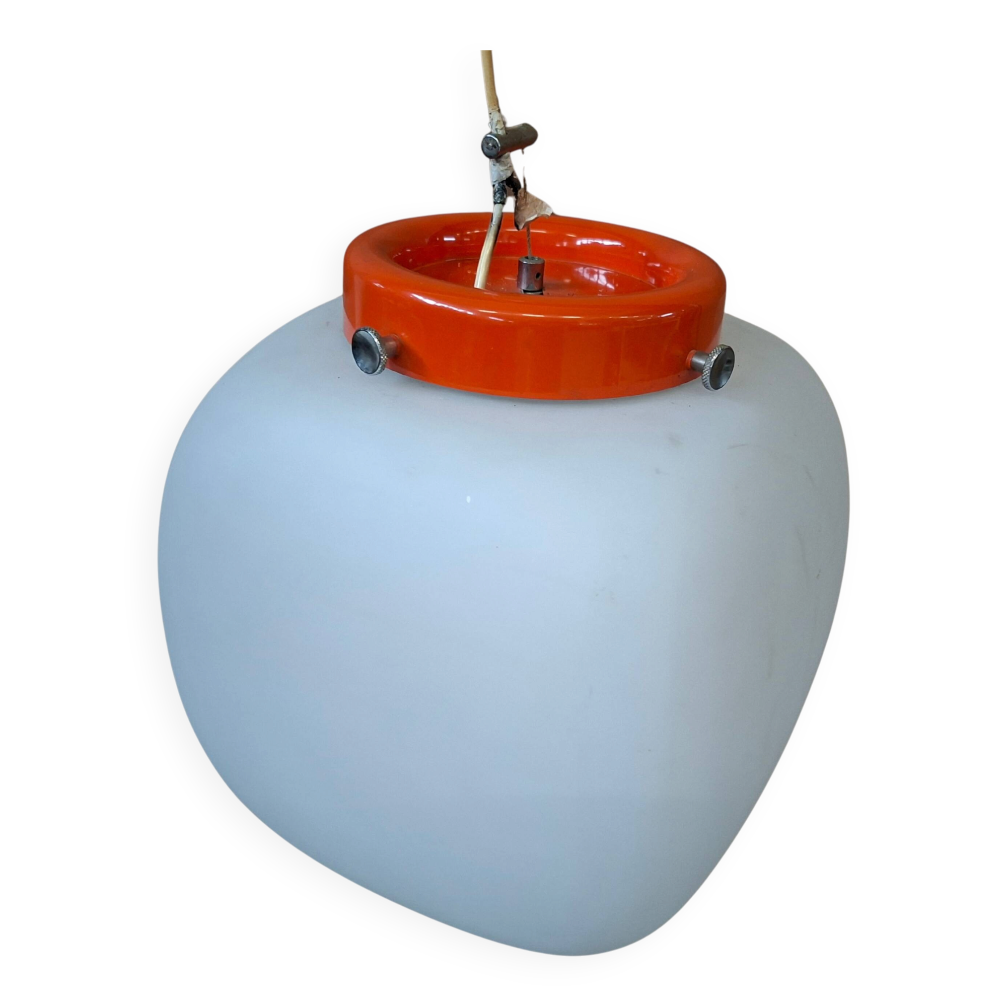 Lampe suspendue vintage Space Age des années 70 – Verre opalin et orange