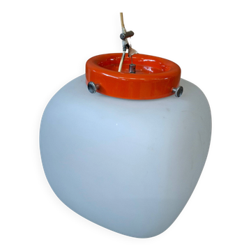 Lampada a Sospensione Vintage Space Age Anni '70 – Vetro Opalino e Arancion