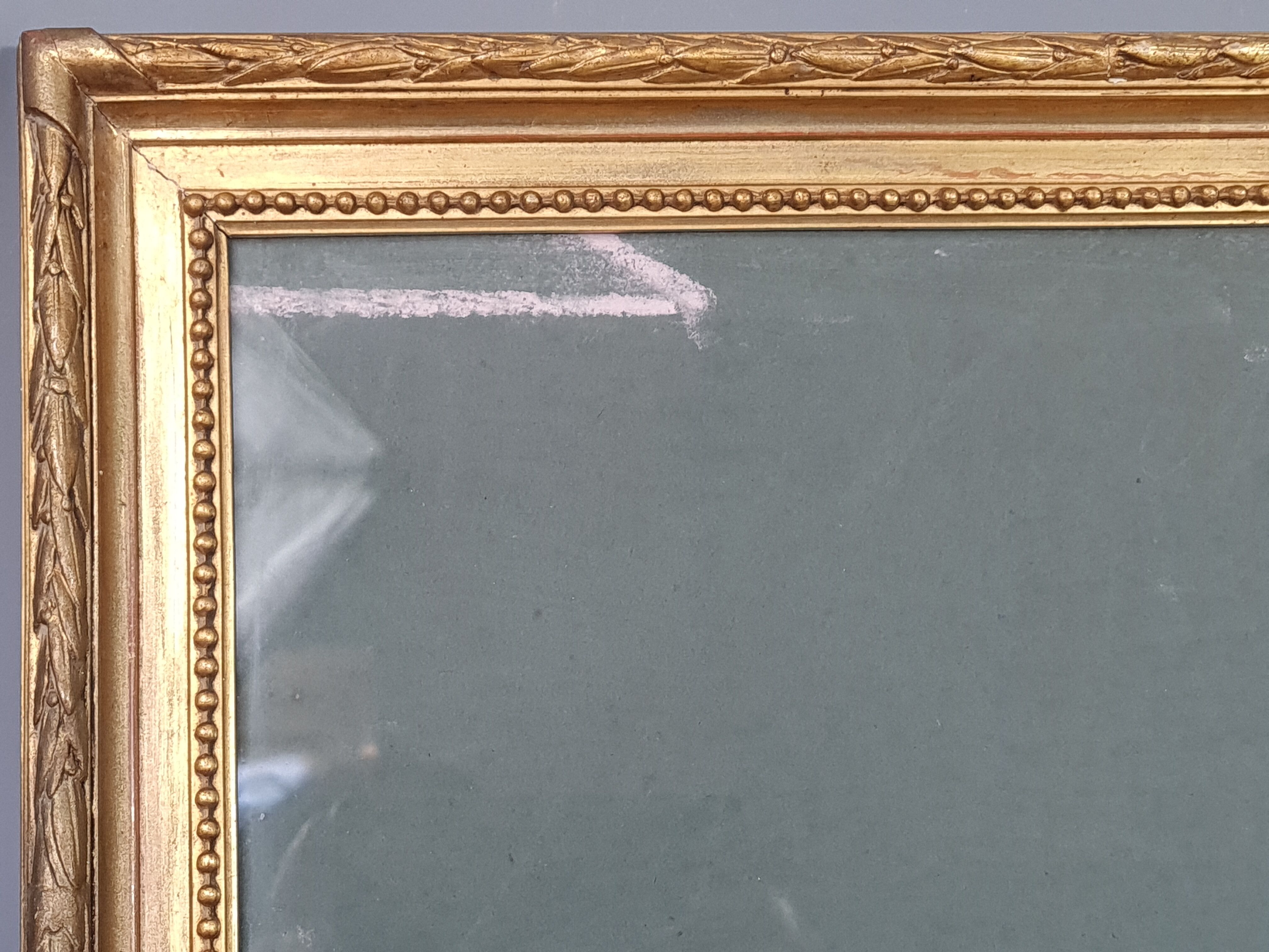 Old frame with keys, gilded stucco wood, pearl frieze 46x38 cm, foliage 40.3x32.1 cm + SB glass