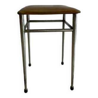 Tabouret vintage en skaï marron