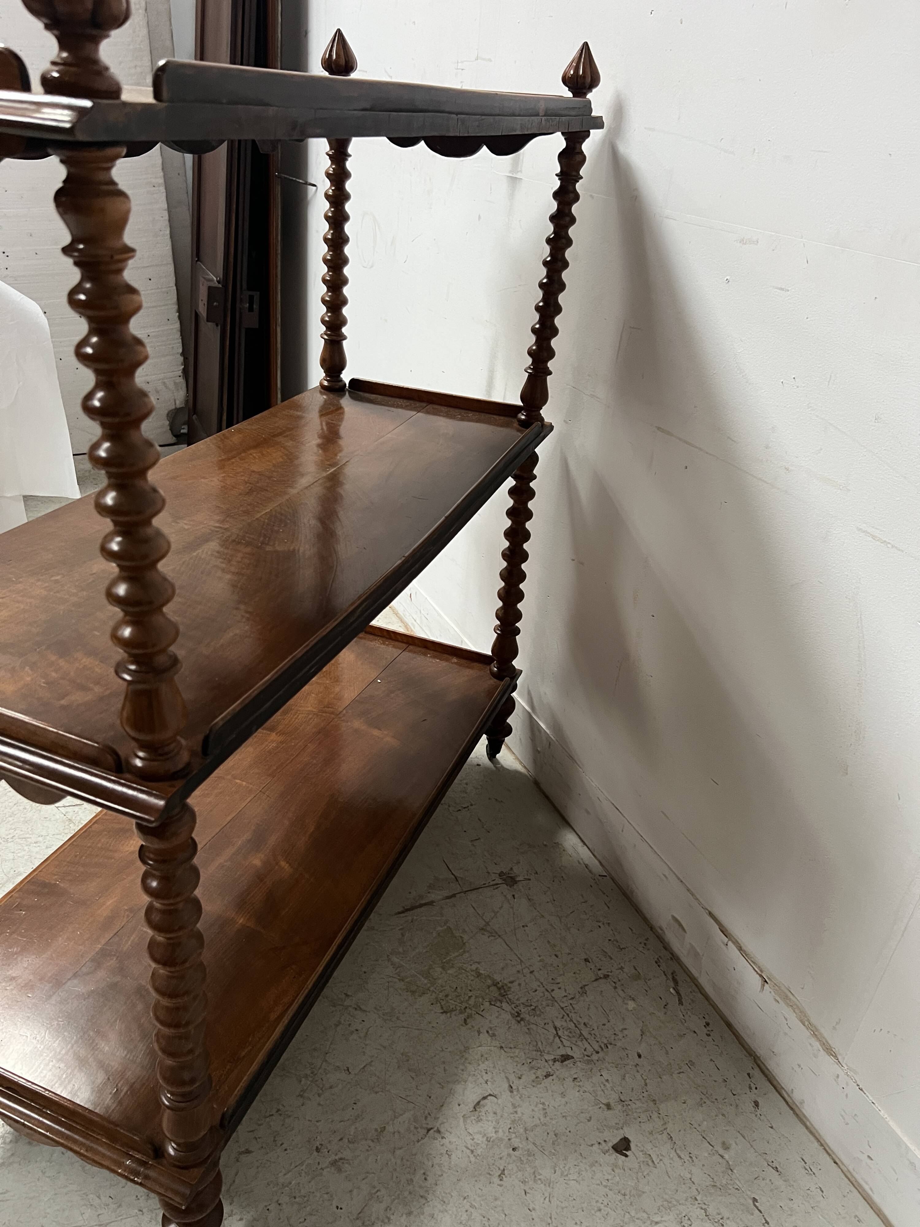 Napoleon III console table with three shelves in mahogany and veneer, 19th century