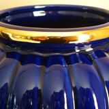 Vintage glazed ceramic vase, cobalt blue and gilt, Lancel Paris