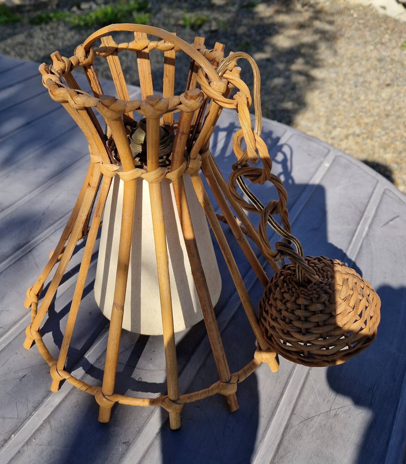 70s wicker chandelier pendant light