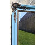 Former mirror frame painted blue and old gold 98cmx82cm