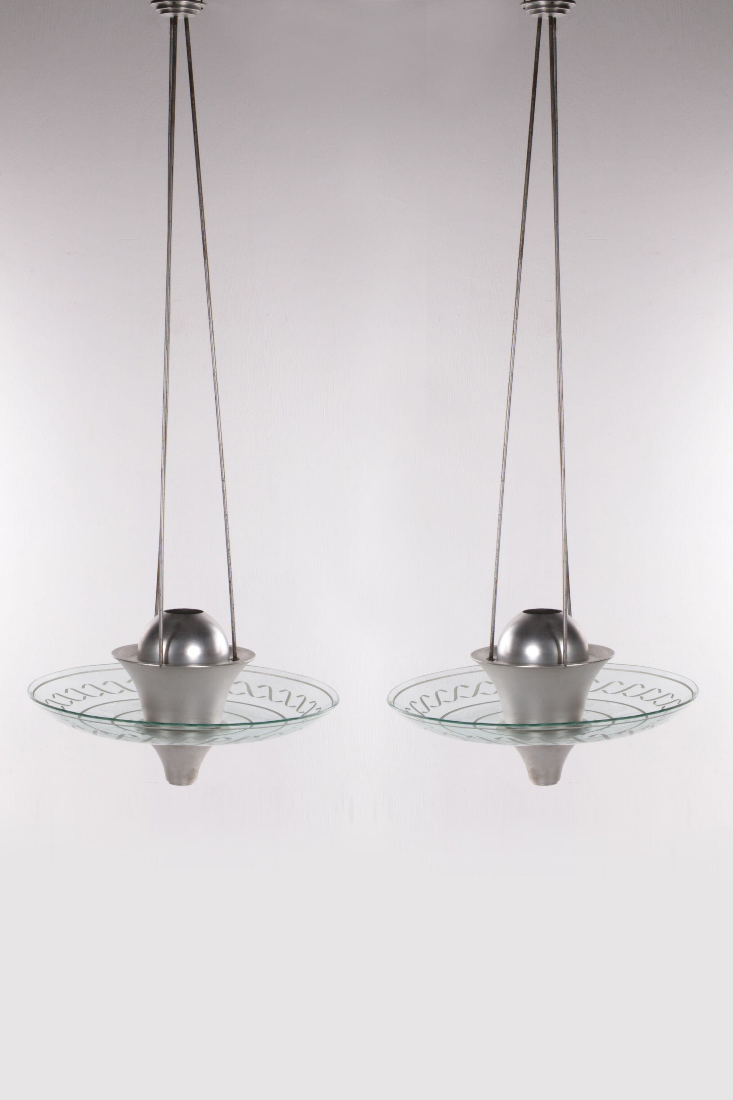 2 Art Deco Hanging lamps with cut glass England 1930