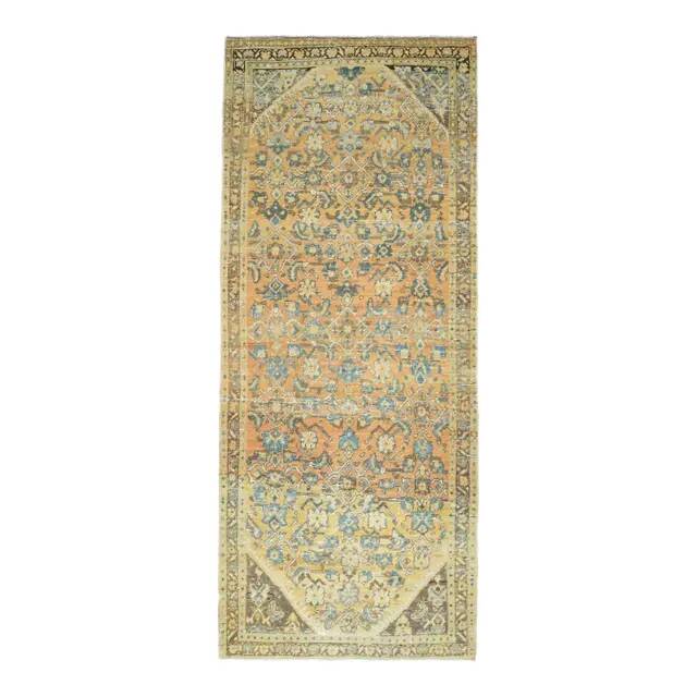 Vintage Turkish Hand-Knotted Wool Cotton Orange Runner Rug 110x270