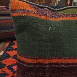Handmade green purple wool cushion cover traditional kilim scatter pillow- 40x40cm