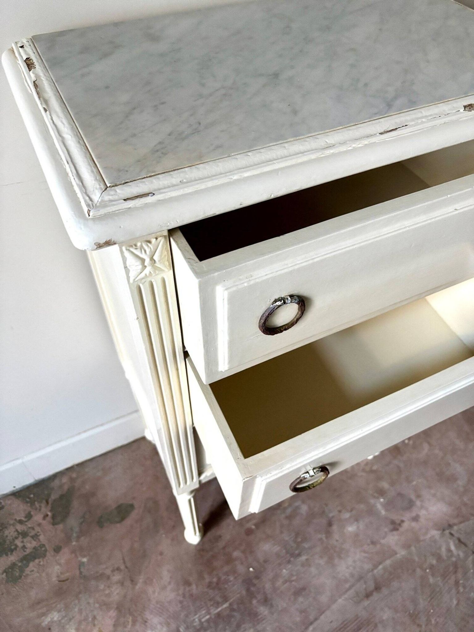 3-drawer chest of drawers in ecru wood and gray marble