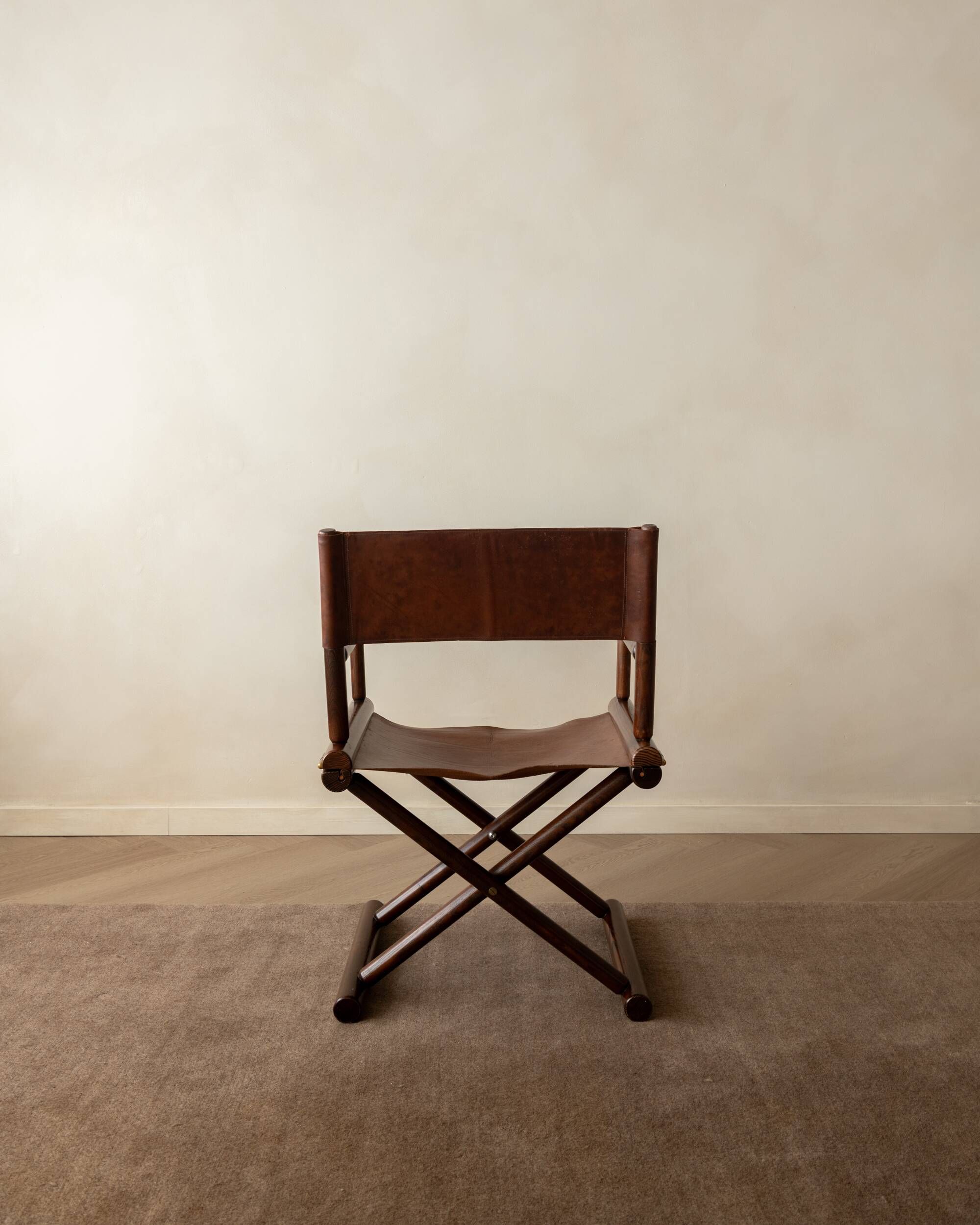Italian Modern Vintage Folding Director's Chair in Wood and Leather, 1980s