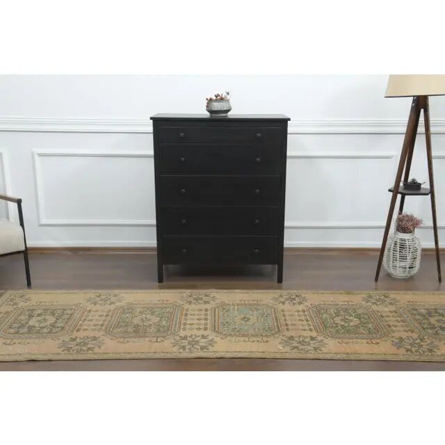 1970s Vintage Turkish Hand-Knotted Wool Cotton Orange Runner Rug 90x344