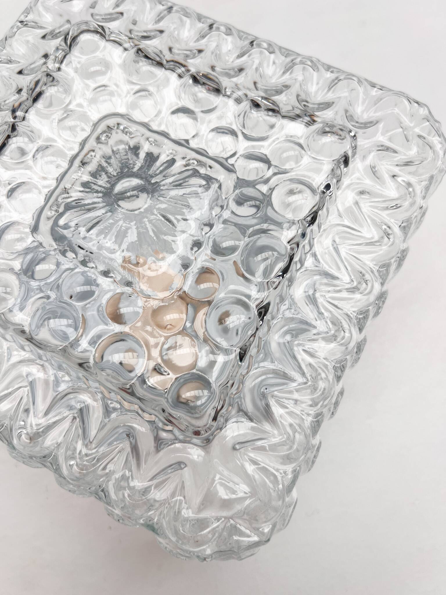 Set of 3 ice glass ceiling lamps, 1970s