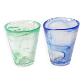 Ensemble de 2 verres Kosta Boda bleus et verts "Mine" par Ulrica Hydman Vallien