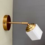 Vintage art deco globe wall lamp in white opaline