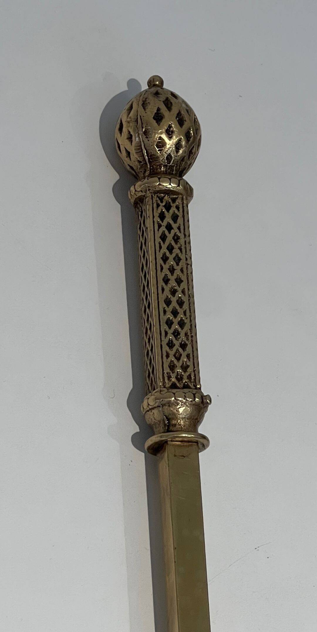Neoclassical Fire Set in Bronze and Brass Finely Chiseled