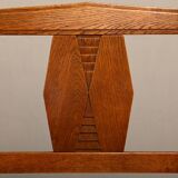 Dutch Art Deco Amsterdam School Armchairs in solid Oak and striped fabric