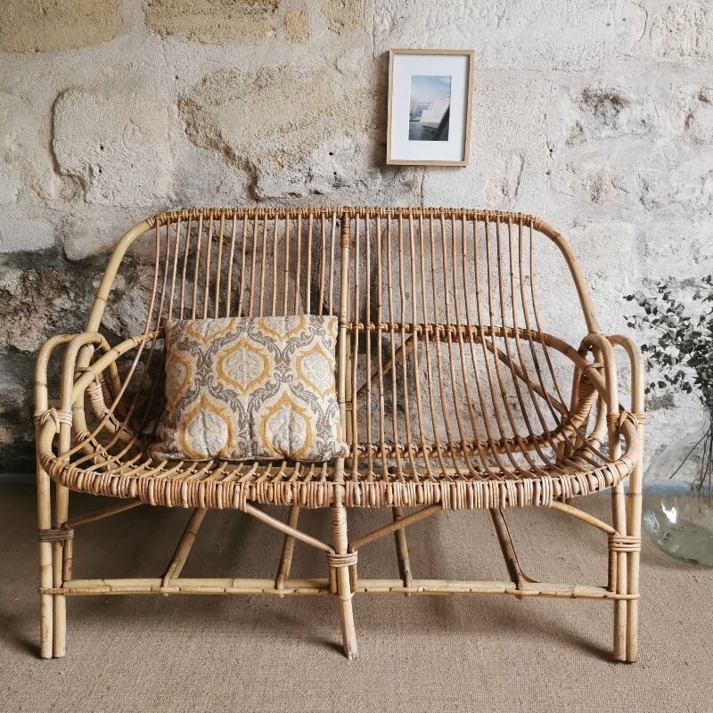 Antique rattan bench