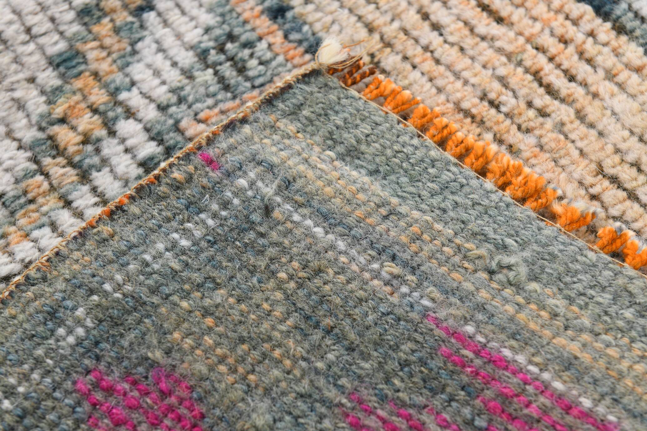 Fuchsia Vintage Oushak Runner Rug, Turkish Wool Hallway Carpet, 86x341 Cm