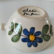 Ceramic soup bowl with blue flower decoration – handmade