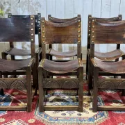 Set of 6 English chairs in oak and fine leather from the late 19th century.